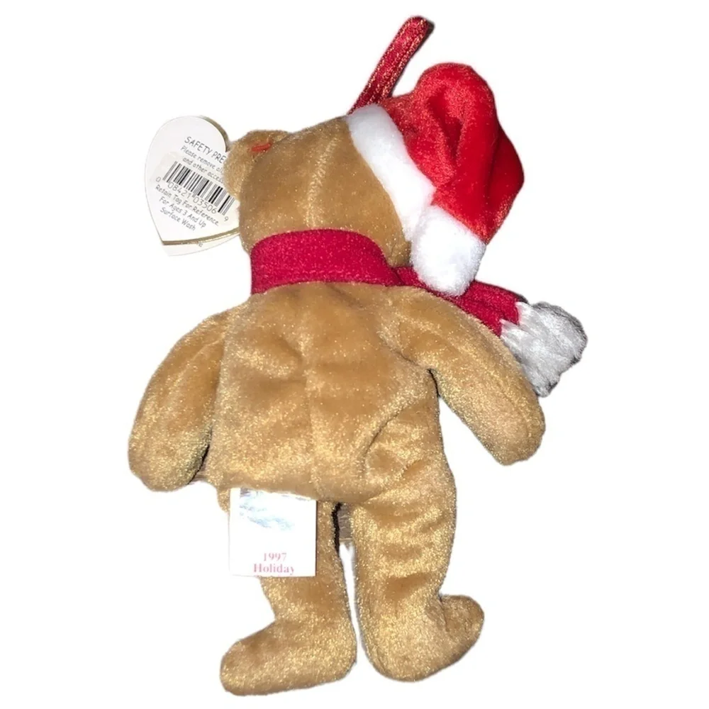 TY Handmade The jingle Beanies Collection 1997 Holiday Teddy O/S Brown Red